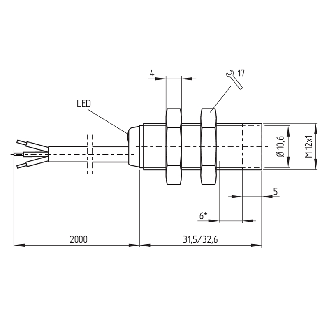 DPI M12 PNP NF P2mm noyé 31,5mm Laiton 10-30Vdc / Câble 2m PVC - IFL 2-12M-01P-Lire la description