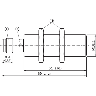 DPI M18 PNP NO P8mm quasi-noyé 69(51)mm Inox V4A +100 °C / M12 4P - IMS18-08BPSNC0S-Lire la description