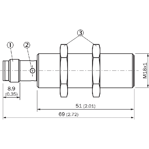 DPI M18 PNP NO P8mm quasi-noyé 69(51)mm Inox V4A +100 °C / M12 4P - IMS18-08BPSNC0S-Lire la description