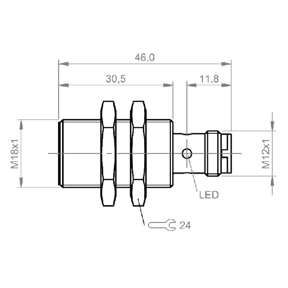 DPI M18 PNP NF P8mm noyé 46(30,5)mm Laiton 10-30Vdc / M12 3P - BES M18ME-POC80B-S04G (BES04R4)-Lire la description