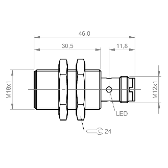 DPI M18 PNP NF P8mm noyé 46(30,5)mm Laiton 10-30Vdc / M12 3P - BES M18ME-POC80B-S04G (BES04R4)-Lire la description