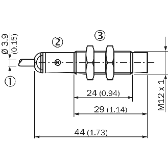 DPI M12 NPN NO P4mm non noyé 44(24)mm Laiton 10-30Vdc / Câble 3m PVC - IME12-04NNSZW3K-Lire la description