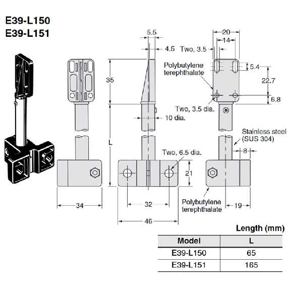 Etrier de montage pour E3Z, E3SR - E39-L150 Etrier de montage pour E3Z, E3SR - E39-L150-Lire la description