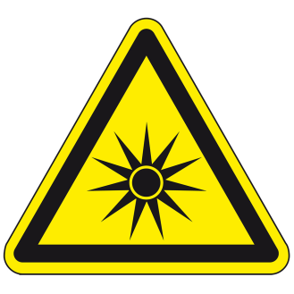 Warnschild Warnung vor optischer Strahlung, Folie, selbstklebend, SL 200mm, ASR A1.3, DIN EN ISO 7010 W027-Beschreibung lesen
