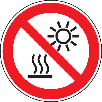 Verbotsschild Nicht dem direkten Sonnenlicht ... auss., ISO, Folie, Ø 50mm, 10/Bogen-Beschreibung lesen