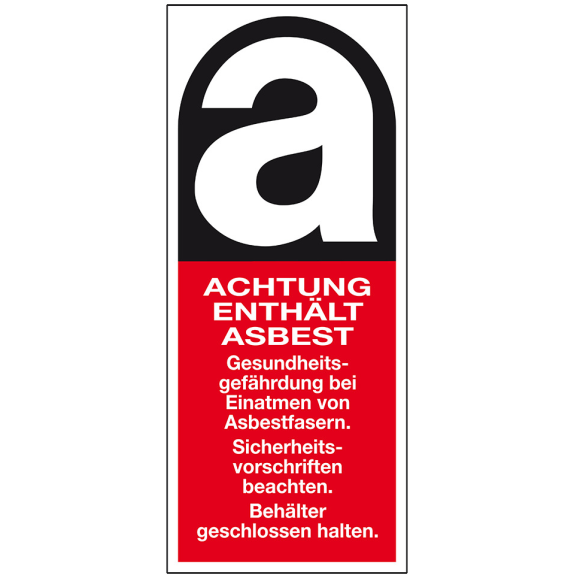 Gefahrenkennzeichen Achtung enthält Asbest, Typ A, Folie, selbstklebend, 25x60mm, 8/Bogen-Beschreibung lesen