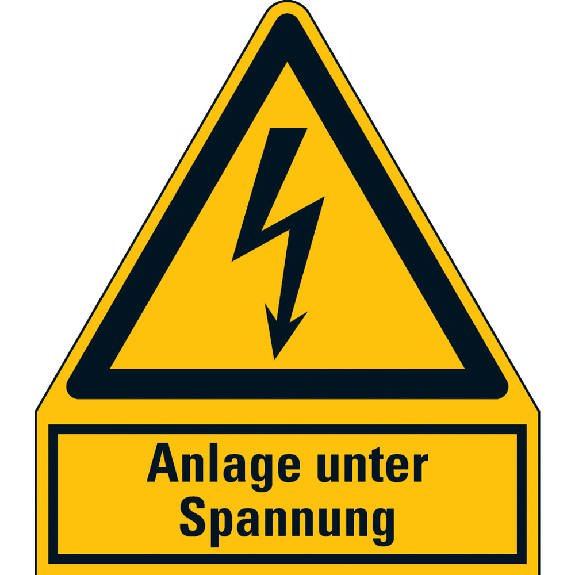 Warn-Kombischild Anlage unter Spannung, RoHS konform, Folie, selbstklebend, 210x240mm, ASR A1.3, DIN EN ISO 7010 W012-Beschreibung lesen