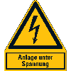 Warn-Kombischild Anlage unter Spannung, RoHS konform, Folie, selbstklebend, 210x240mm, ASR A1.3, DIN EN ISO 7010 W012