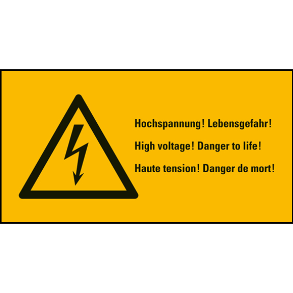 Warn-Kombischild Hochsp.! Lebensgefahr!,RoHS konform,3-sprachig,Folie,52x105mm-Beschreibung lesen