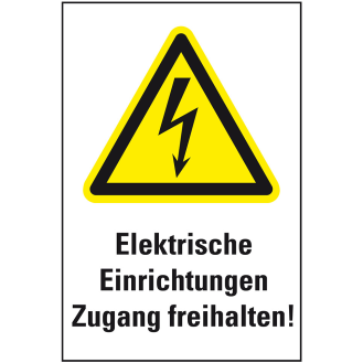 Warn-Kombischild Elektrische Einrichtungen Zugang, Kunststoff, 200x300mm, ASR A1.3, DIN EN ISO 7010 W012-Beschreibung lesen