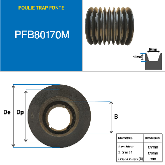Poleas Poleas trapezoidales con cubo desmontable PFB80170M Polea trapezoidal de hierro fundido tipo SPB / B con cubo desmontable serie 3030 con 8 ranuras, diámetro de paso 170 mm-Leer más