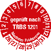 Prüfplakette geprüft nach TRBS 1201,NP 26-31,rot,Folie,selbst.,Ø 20mm,10/Bogen Prüfplakette geprüft nach TRBS 1201,NP 26-31,rot,Folie,selbst.,Ø 20mm,10/Bogen