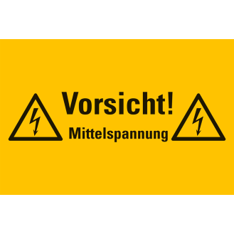 Kombi-Warnschild Vorsicht Mittelspannung, RoHS konform, Folie, selbstklebend, 300x200mm-Beschreibung lesen
