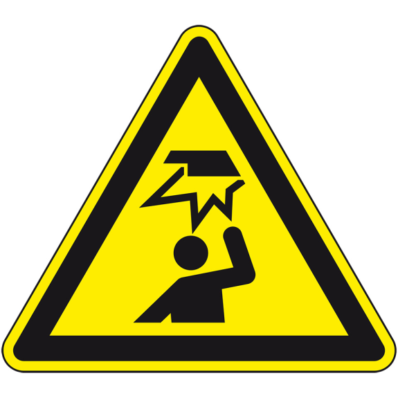 Warnschild Warnung vor Hindernissen im Kopfbereich, Folie, selbstklebend, SL200mm, DIN EN ISO 7010 W020 Warnschild Warnung vor Hindernissen im Kopfbereich, Folie, selbstklebend, SL200mm, DIN EN ISO 7010 W020-Beschreibung lesen