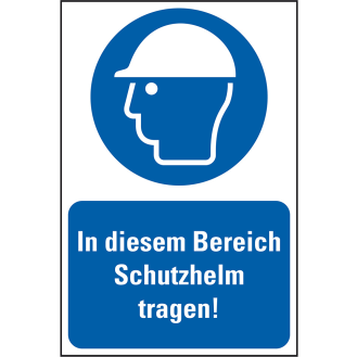 Gebots-Kombischild In diesem Bereich Schutzhelm tragen, Kunststoff, 200x300mm-Beschreibung lesen
