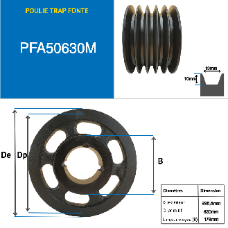 Poleas Poleas trapezoidales con cubo desmontable PFA50630M Polea trapezoidal de hierro fundido tipo SPA / A con cubo desmontable serie 3535 con 5 ranuras, diámetro de paso 630 mm-Leer más