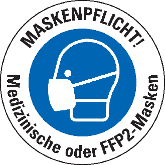 Bodenzeichen Maskenpflicht!Medizinische/FFP2-Masken,Bodenmarkierungsfolie,Ø400mm-Beschreibung lesen