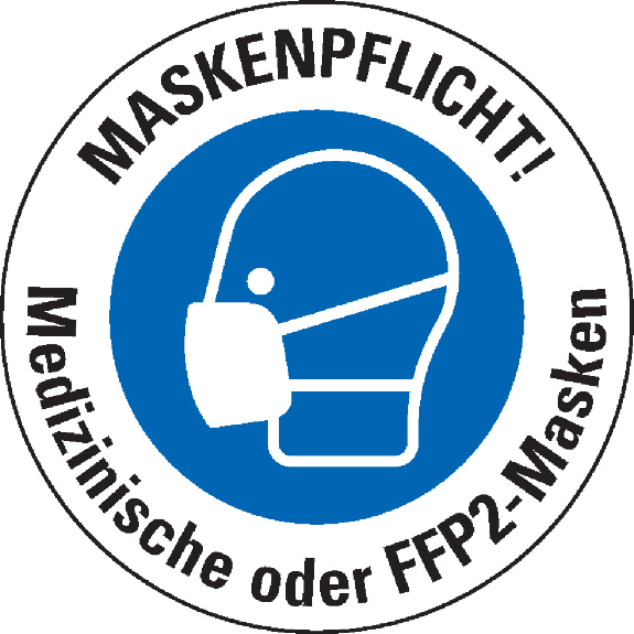 Bodenzeichen Maskenpflicht!Medizinische/FFP2-Masken,Bodenmarkierungsfolie,Ø400mm-Beschreibung lesen