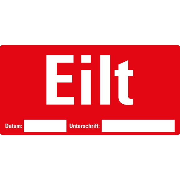 Etikett Eilt, beschriftbar, rot, Haftpapier, ablösbar, 148x74mm, 500/Rolle-Beschreibung lesen