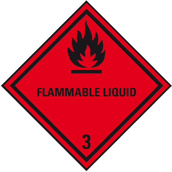 Verpackungskennzeichen Kl.3 Flammable Liquid, Haftpapier, permanent, 100x100mm, 1000/Rolle, IMDG-Code, GGVSEB, ADR, IATA-Beschreibung lesen