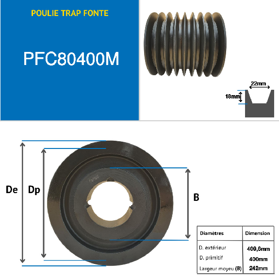 Pulegge Pulegge trapezoidali con mozzo smontabile PFC80400M Puleggia trapezoidale in ghisa tipo SPC / C con mozzo smontabile serie 4545 con 8 gole, passo diametro 400 mm-Leggi tutto
