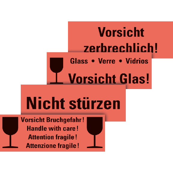 Hinweisetikett Bruchgefahr, 4-spr., leuchtrot, permanent haftendes Haftpapier, 170x60mm, 250/RO Hinweisetikett Bruchgefahr, 4-spr., leuchtrot, permanent haftendes Haftpapier, 170x60mm, 250/RO-Beschreibung lesen