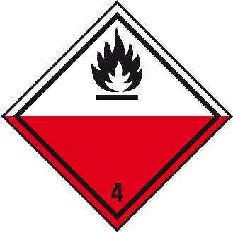 Verpackungskennzeichen Kl.4.2 Selbstentz.St., 100x100mm, Folie, seewasserbeständig, 500/Rolle, IMDG-Code, GGVSEB, ADR-Beschreibung lesen