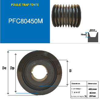 Poleas Poleas trapezoidales con cubo desmontable PFC80450M Polea trapezoidal de hierro fundido tipo SPC / C con cubo desmontable serie 5050 con 8 ranuras, diámetro de paso 450 mm-Leer más