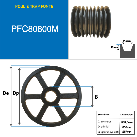Pulegge Pulegge trapezoidali con mozzo smontabile PFC80800M Puleggia trapezoidale in ghisa tipo SPC / C con mozzo smontabile serie 5050 con 8 gole, diametro passo 800 mm-Leggi tutto