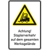 Warn-Kombischild Staplerverkehr auf dem Werksgelände, Aluminium RA0, 600x900mm, DIN EN ISO 7010, nach StVO W014