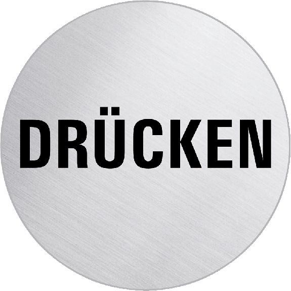 Edelstahlpiktogramm Drücken, mattgebürstet, Edelstahl, rostfrei, Ø 60mm Edelstahlpiktogramm Drücken, mattgebürstet, Edelstahl, rostfrei, Ø 60mm-Beschreibung lesen