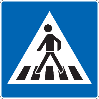 Verkehrszeichen Fußgängerüberweg rechts, Aluminium RA1, reflektierend, 600x600mm-Beschreibung lesen