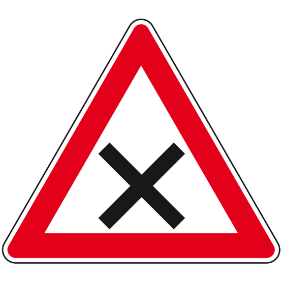 Verkehrszeichen Kreuzung oder Einmündung, Nr.102, Aluminium RA1, reflektierend, SL 900mm, DIN 67520-Beschreibung lesen