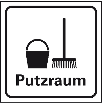 Standard Piktogramm Putzraum, weiß/schwarz, Folie, selbstklebend, 150x150mm-Beschreibung lesen