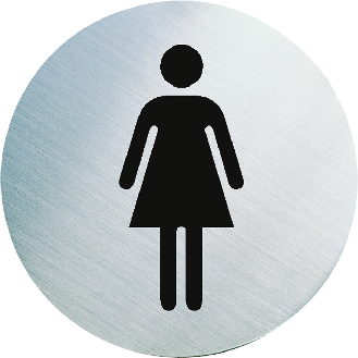Edelstahlpiktogramm Damen WC, mattgebürstet, selbstklebend, rostfrei, Ø 60mm, ASR A4.1-Beschreibung lesen