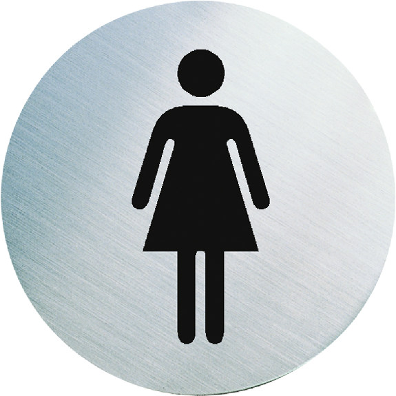 Edelstahlpiktogramm Damen WC, mattgebürstet, selbstklebend, rostfrei, Ø 60mm, ASR A4.1-Beschreibung lesen