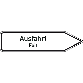 Wegweiser Ausfahrt/Exit, 2-sprachig, rechtsweisend, Aluminium RA0, 1400x350mm, DIN 67520-Beschreibung lesen