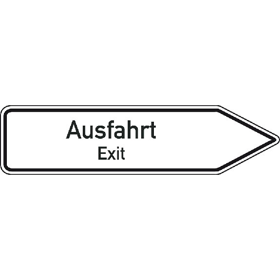 Wegweiser Ausfahrt/Exit, 2-sprachig, rechtsweisend, Aluminium RA0, 1400x350mm, DIN 67520 Wegweiser Ausfahrt/Exit, 2-sprachig, rechtsweisend, Aluminium RA0, 1400x350mm, DIN 67520-Beschreibung lesen