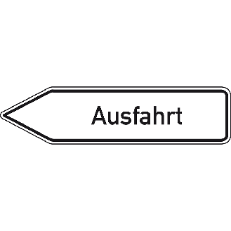 Wegweiser Ausfahrt, linksweisend, Aluminium RA0, reflektierend, 1400x350mm, DIN 67520-Beschreibung lesen