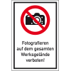 Kombischild Fotografieren auf dem gesamten Werksgelände verb., Alu, 400x600mm, DIN EN ISO 7010 Kombischild Fotografieren auf dem gesamten Werksgelände verb., Alu, 400x600mm, DIN EN ISO 7010