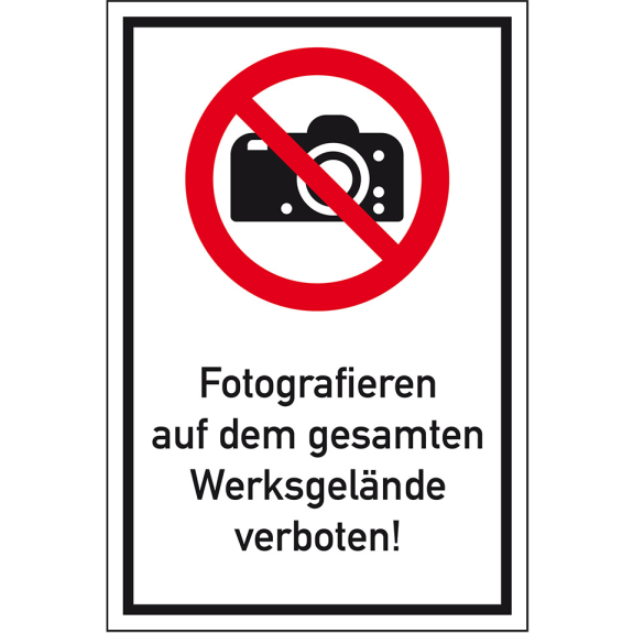 Kombischild Fotografieren auf dem gesamten Werksgelände verb., Alu, 400x600mm, DIN EN ISO 7010 Kombischild Fotografieren auf dem gesamten Werksgelände verb., Alu, 400x600mm, DIN EN ISO 7010-Beschreibung lesen