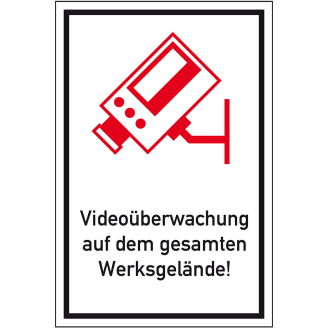 Hinweisschild Videoüberwachung auf dem gesamten Werksgelände, Aluminium, 400x600mm-Beschreibung lesen