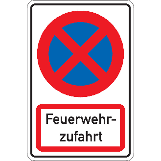 Kombischild Parkverbot-Feuerwehrzufahrt, Aluminium RA1, reflektierend, 600x900mm, DIN 67520, nach StVO-Beschreibung lesen