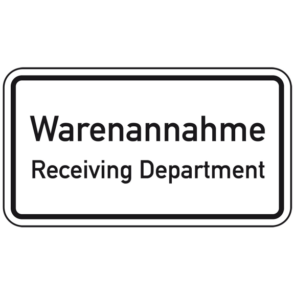 Hinweisschild 2-spr. Warenannahme Receiving Dep., Aluminium RA0, reflektierend, 600x330mm, DIN 67520 Hinweisschild 2-spr. Warenannahme Receiving Dep., Aluminium RA0, reflektierend, 600x330mm, DIN 67520-Beschreibung lesen
