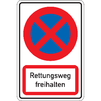 Kombischild Parkverbot - Rettungsweg freihalten, Aluminium RA0, reflektierend, 600x900mm, DIN 67520-Beschreibung lesen