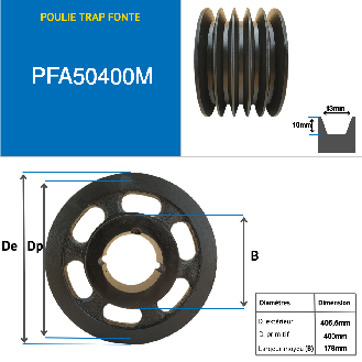 Riemenscheiben Trapezriemenscheiben mit abnehmbarer Nabe PFA50400M Trapezriemenscheibe aus Gusseisen, Typ SPA / A, mit abnehmbarer Nabe, Serie 3535, mit 5 Nuten, Teilkreisdurchmesser 400 mm-Beschreibung lesen