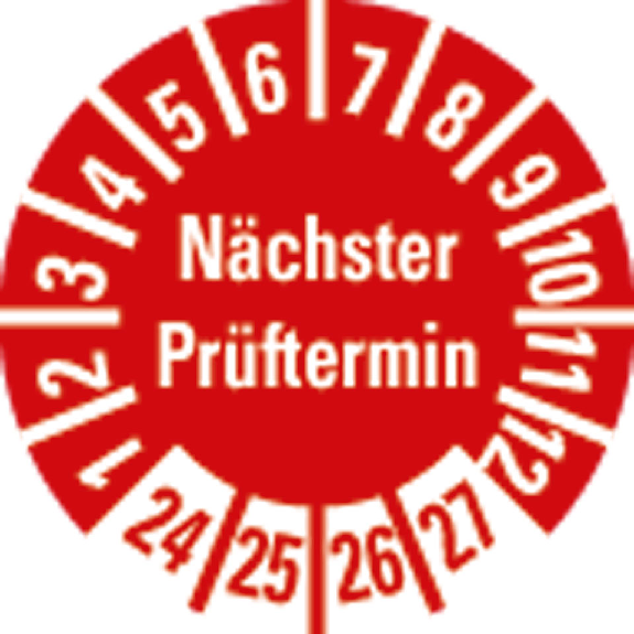 Prüfplakette Nächster Prüftermin 24-27,rot,Folie,selbstklebend,Ø 10mm,500/Rolle Prüfplakette Nächster Prüftermin 24-27,rot,Folie,selbstklebend,Ø 10mm,500/Rolle-Beschreibung lesen