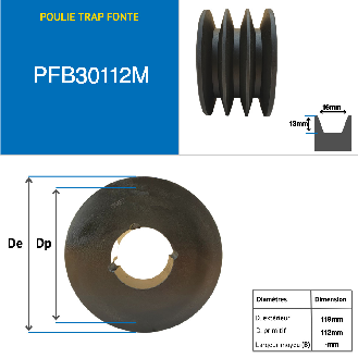 Pulegge Pulegge trapezoidali con mozzo smontabile PFB30112M Puleggia trapezoidale in ghisa tipo SPB / B con mozzo smontabile serie 1610 con 3 gole, passo diametro 112 mm-Leggi tutto