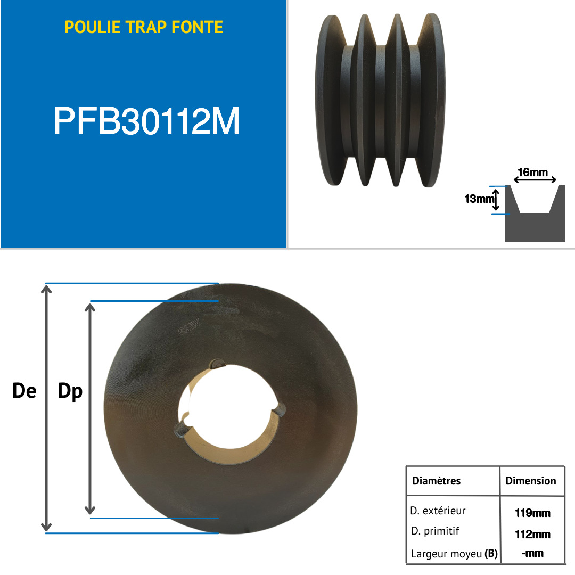 Pulegge Pulegge trapezoidali con mozzo smontabile PFB30112M Puleggia trapezoidale in ghisa tipo SPB / B con mozzo smontabile serie 1610 con 3 gole, passo diametro 112 mm-Leggi tutto
