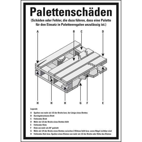 Aushang Palettenschäden, DIN EN 15635, Kunststoff, 297x210mm Aushang Palettenschäden, DIN EN 15635, Kunststoff, 297x210mm-Beschreibung lesen